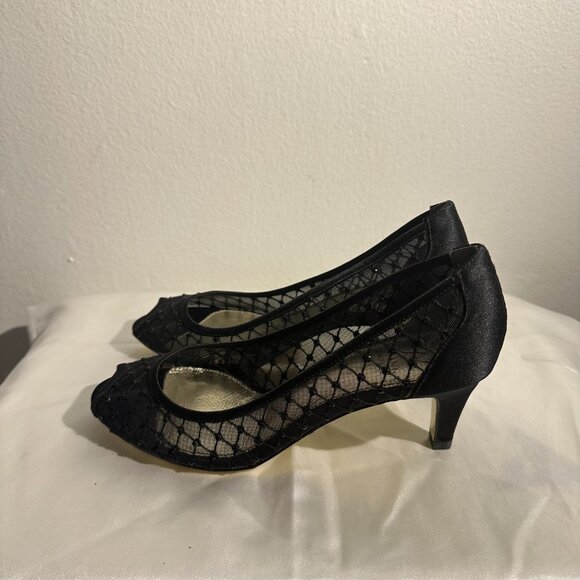 Adrianna Papell Black Mesh Peep-Toe Heels – Size 7 1/2 - Picture 3 of 6